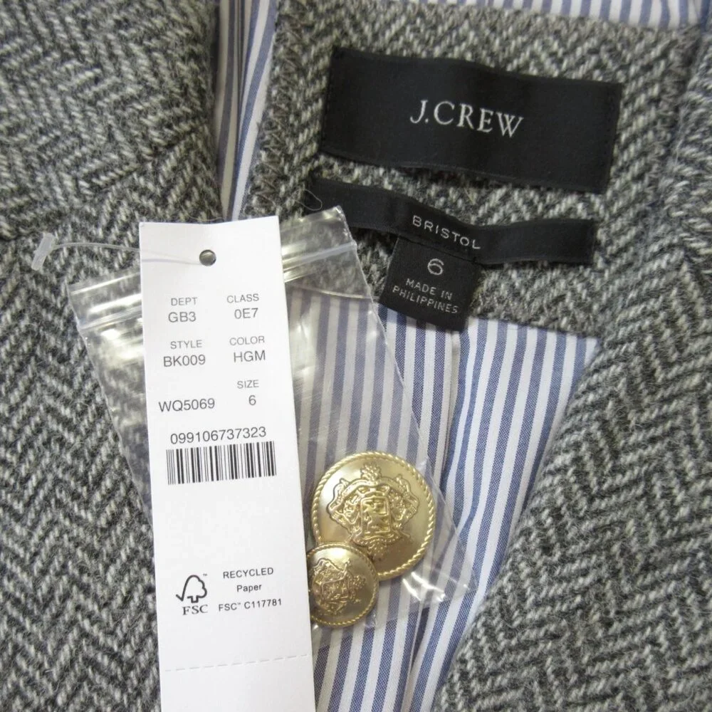NWT J.Crew Bristol Blazer in Heather Graphite Herringbone Wool Jacket 6